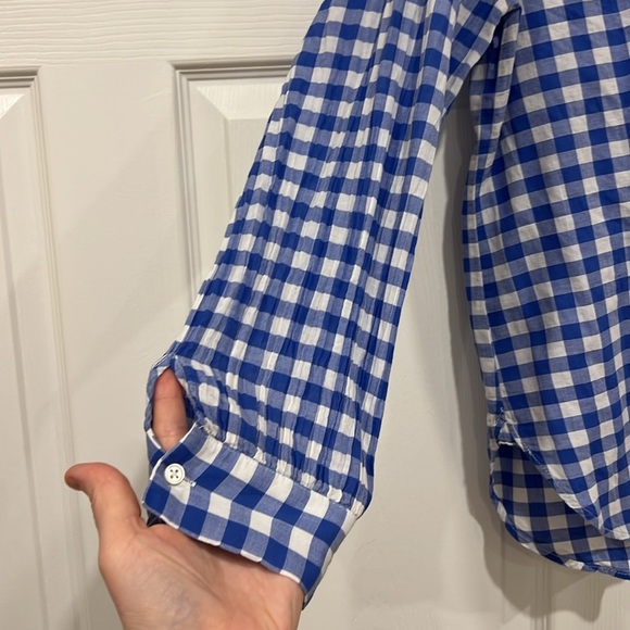J. Crew Blue and White Gingham Popover Blouse Womens Size 14 - Picture 4 of 9